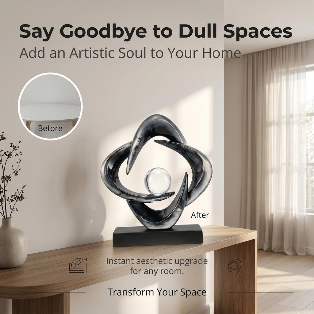 Modern Abstract Sculpture Decor, 10.8" Gray Resin Art Statue | Transparent Gray Resin Art Statue for Coffee Table