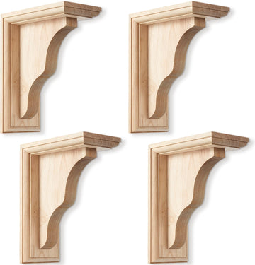 4 Pcs Wood Corbels Shelf Brackets, 2 1/4" W x 5" D x 7" H