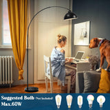 Modern Arc Floor Lamp with Metal Hanging Dome Shade, Industrial Adjustable Over the Couch Stand Up Light