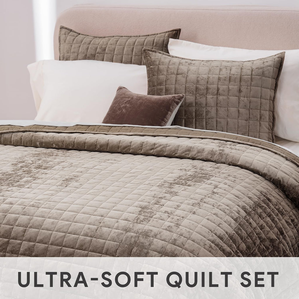 Luxury Velvet Quilt Set Bedding Sets, Ultra Soft Velvet Comforter Set, Lightweight Channel Box Stitch Oversized