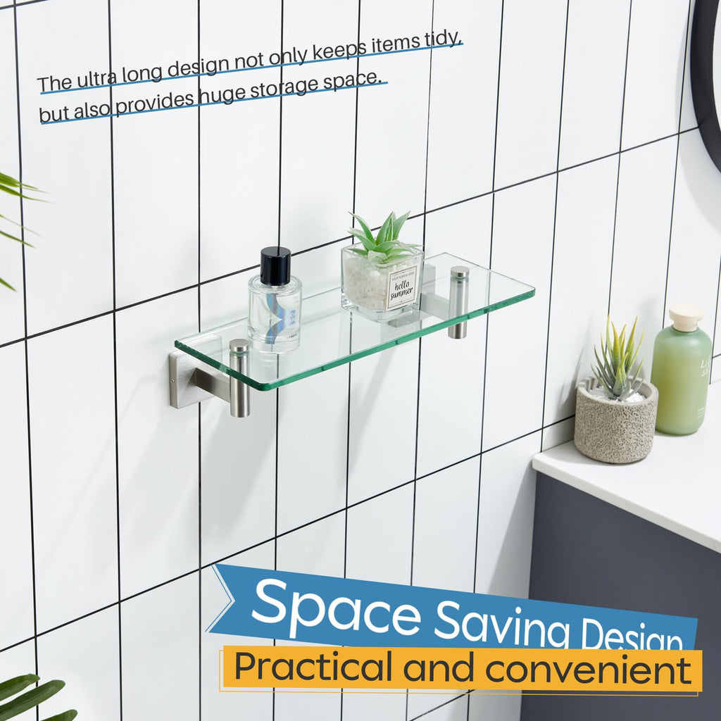 Floating Shelf Bathroom Wall Mount Shelves 12-Inch, Small Hanging Rack Brushed Stainless Steel