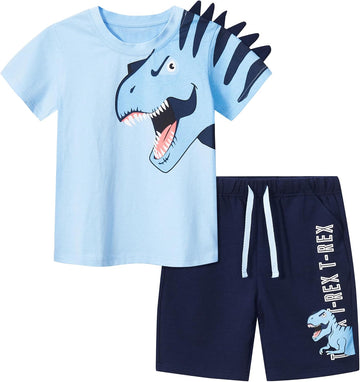 Toddler Boy Summer Short Clothes Sets Cotton Crewneck Tees Shorts Pocket Adjustable Knite Shorts Playwear Sets