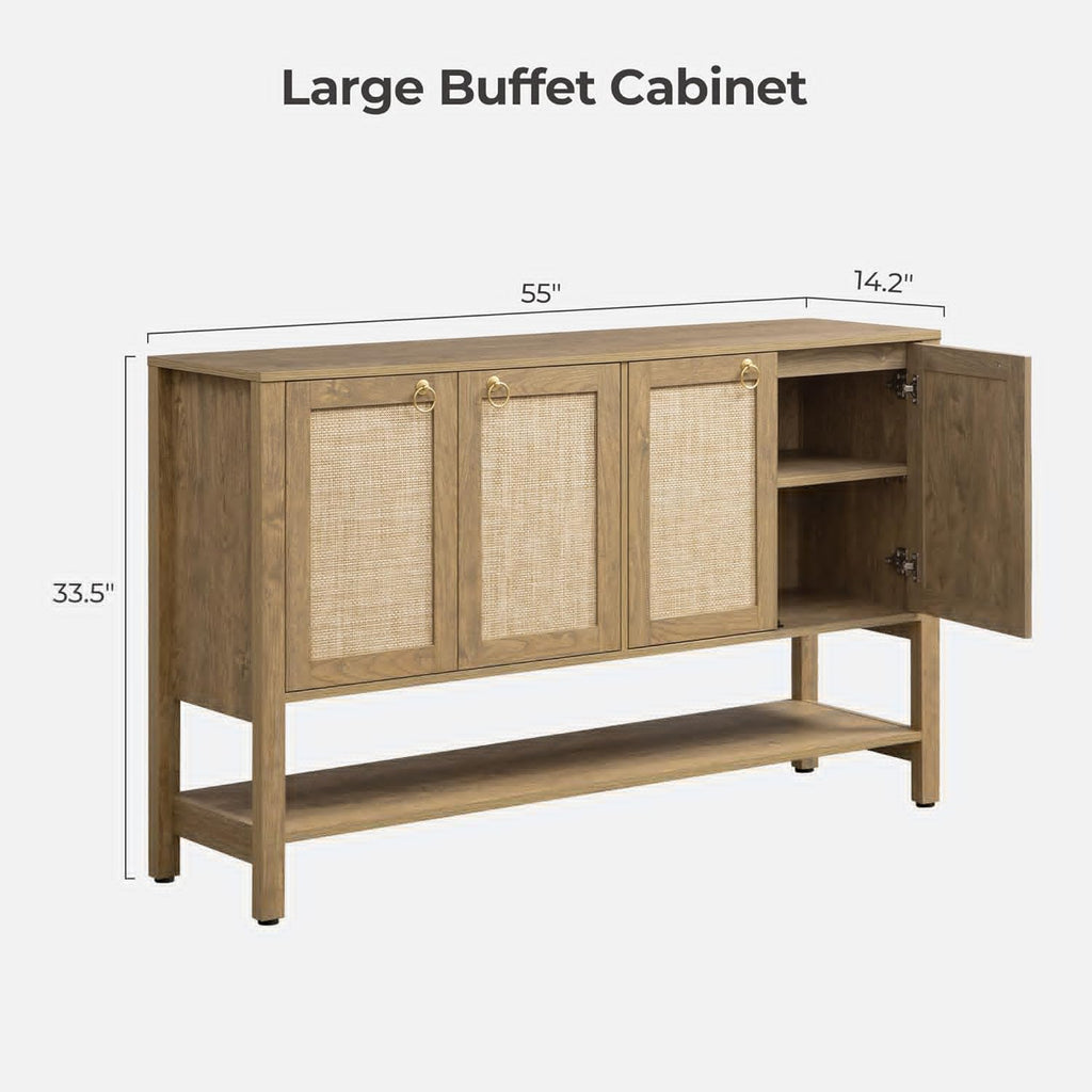 Rattan Sideboard Buffet Cabinet with Open Storage