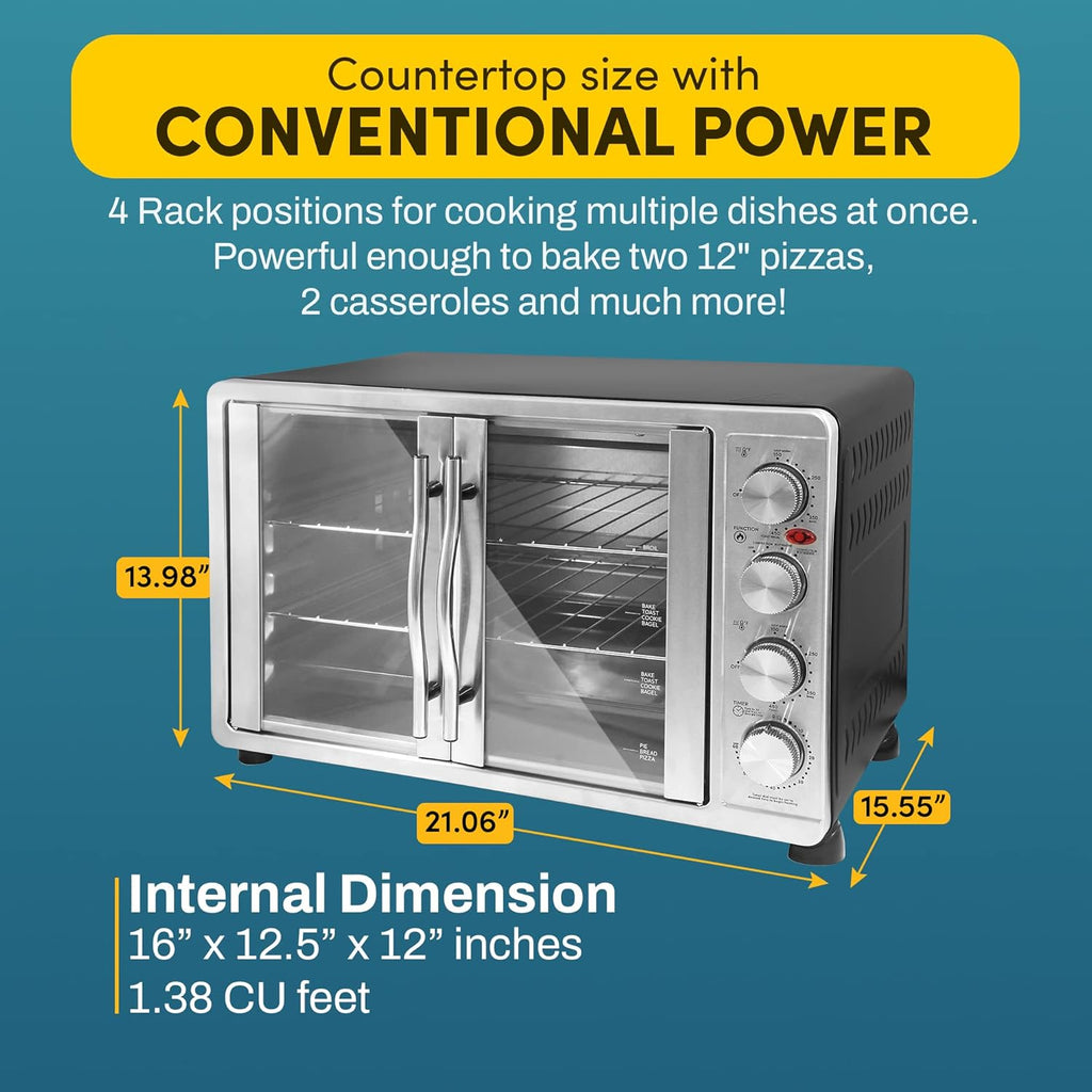 ETO4510MX French Door 47.5Qt, 18-Slice Convection Oven 4-Control Knobs, Bake Broil Toast Rotisserie Keep Warm