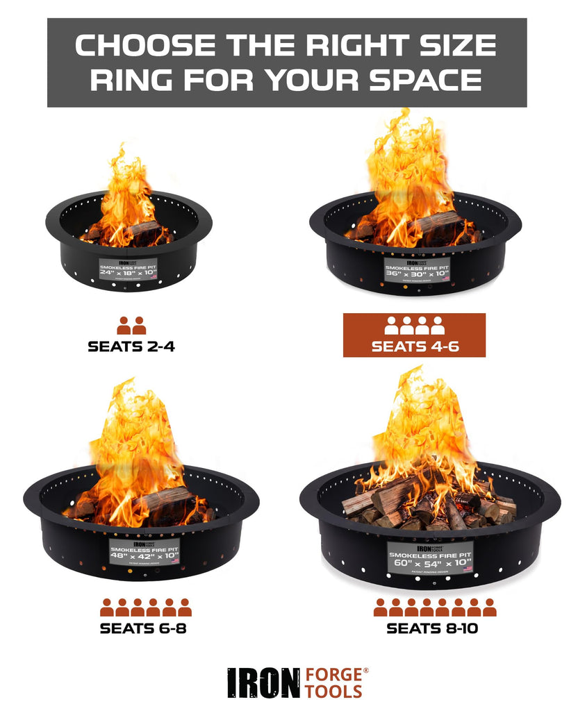Smokeless Fire Pit Ring Outdoor Insert 36 Inch Round Steel