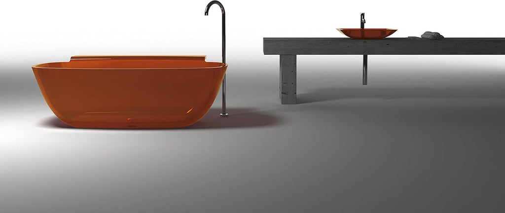 Vida 62 in Man Made Stone Round Flat Bottom Freestanding Bathtub in Translucent Honey Amber, Luxury Colorful Soaking