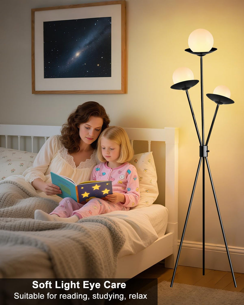 3 Globe Dimmable Tripod Floor Lamp, Mid Century Tree Floor Lamps with 3Pcs 3000K Bulbs Included