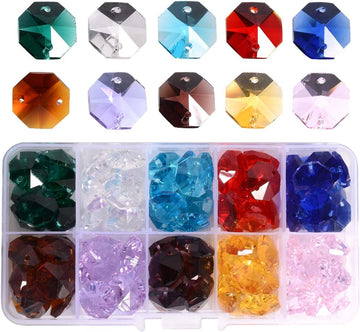 Lot 100pcs Glass Octagon Beads Colorful Crystal Chandelier Parts Replacement Beads DIY Lamp Hanging Pendant Suncatcher