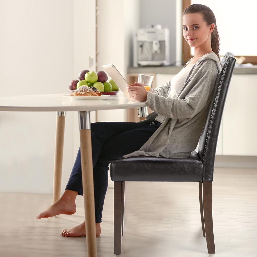 Upholstered Dining Chairs,Set of 2 PU Leather Dining Room Kitchen Chair with Nailhead Trim and Wood Legs, Modern Side