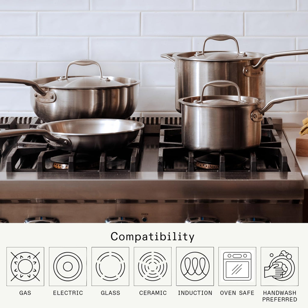 Cookware - 10 Piece Stainless Steel Pot and Pan Set - 5 Ply Clad - Includes Stainless Steel Frying Pans, Saucepans