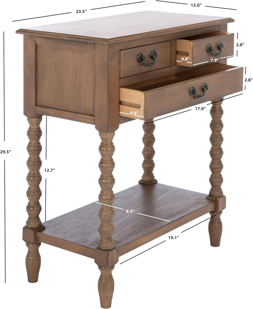 Furniture - Athena 3-Drawer Console Table - Brown - Solid Wood - Farmhouse Classic Design - Ideal , 23.5" W x 13" D x