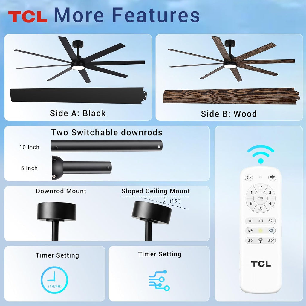 72 Inch Large Ceiling Fans with Lights and Remote, Quiet Modern Ceiling Fan