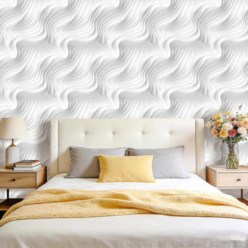 Modern Peel and Stick Wallpaper Grey White Minimalist Wave 3D Effect Wallpaper Self Adhesive Easy Removable Bedroom
