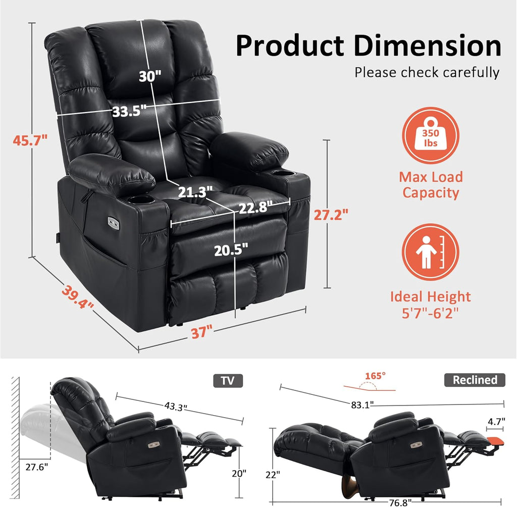 Triple Motor Lay Flat Power Lift Recliner Chair for Tall Elderly, Infinite Position, Massage, Dual Heating