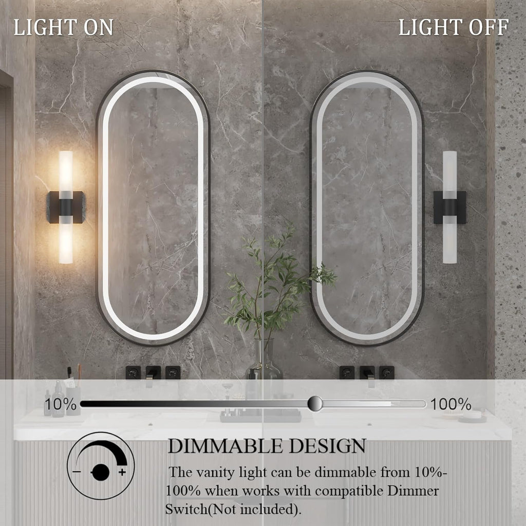 Black Wall Sconces Set of Two,15.7in Dimmable Hardwired LED Sconce Lighting Modern Indoor Vanity Sconce with Frosted