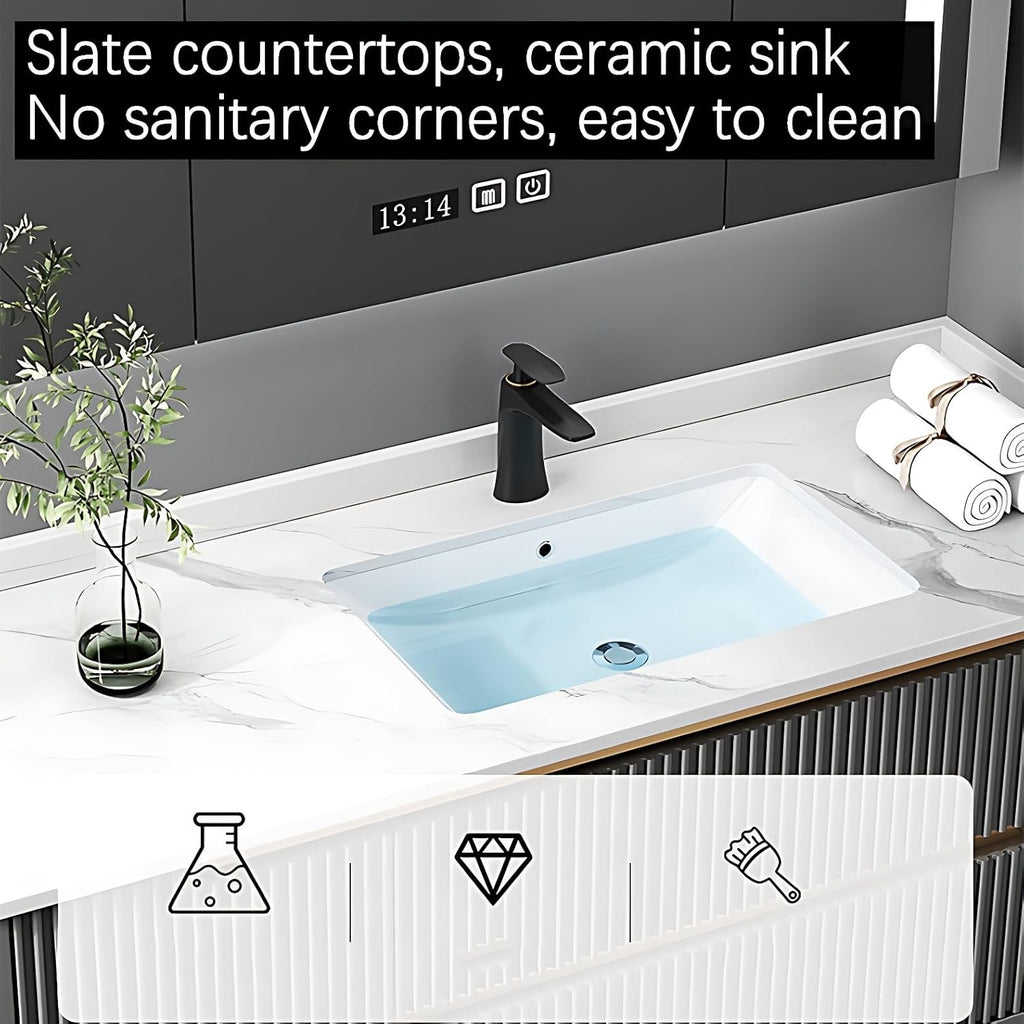 Bathroom Vanity with Sink- Modern Bathroom Vanity with Smart LED Defog Mirror Cabinet ? Multi Storage Space