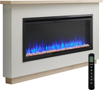 50-Inch Allusion Platinum Linear Electric Fireplace with Mantel Package, Floor or Floating Install Wall-Mounted