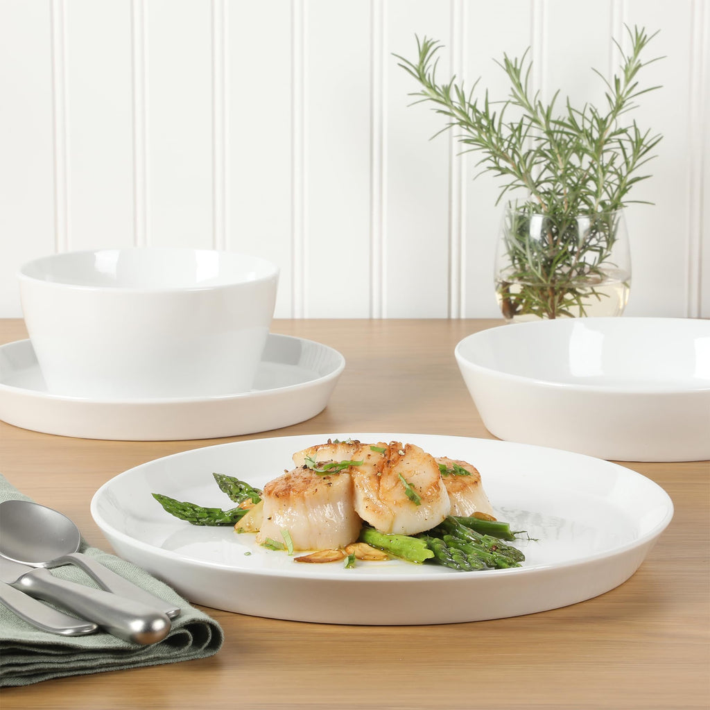 Selma Chip & Scratch Resistant Dinnerware Set Service for 4 (16pcs) - White Plates and Bowls, Durable Dishwasher and