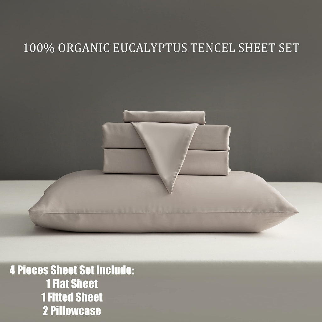 100% Tencel Sheets Set Queen, Eucalyptus Lyocell Sheets- Cooling for Hot Sleepers, Silky Soft Bed Sheet 4 Pieces, Smooth