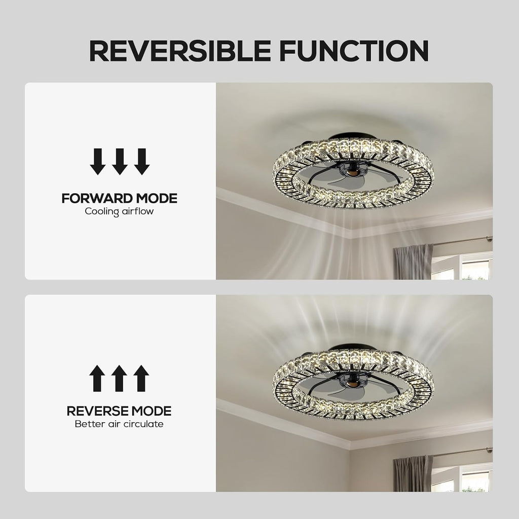 Crystal Ceiling Fan with Light and Remote, 22" Luxury Dimmable Chandelier Ceiling Fan, Modern LED Fan