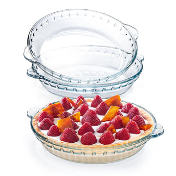 3 Pack Glass Pie Plates with Handles, 9 Inch Pie Baking Dishes