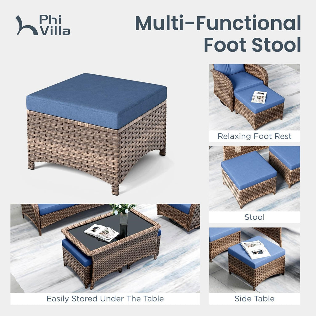 Patio Furniture Set 6 Pieces Wicker Outdoor Conversation Set | 2 High Back Patio Swivel Chairs, 3-Seat Rattan Patio