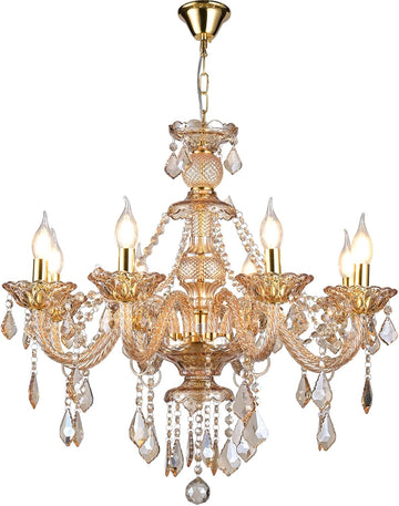 8-Light Amber Crystal Chandelier, K9 Crystal Modern Luxurious Crystal Candle Pendant Light, Luxury Crystal Ceiling Light Fixtures for Living Room, Kitchen, Dining Room (8 Lights)