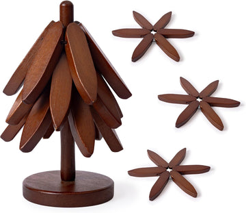 Wooden Trivets for Hot Dishes, Tree Shape Set, Best for Hot Dishes - 3 Wooden Trivets + 1 Stand stored Like - Set of 3