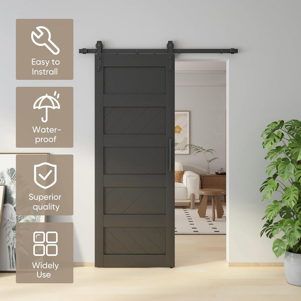 30" x 80" Barn Doors, Slding Barn Door Kit Wave Shape Door Panel with Hardware Kit Include, MDF Boar