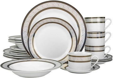 57-pc Banquet Dinnerware Set, Luxury Tableware Dining Service for 8 (Greek Key Dark)