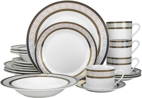 57-pc Banquet Dinnerware Set, Luxury Tableware Dining Service for 8 (Greek Key Dark)