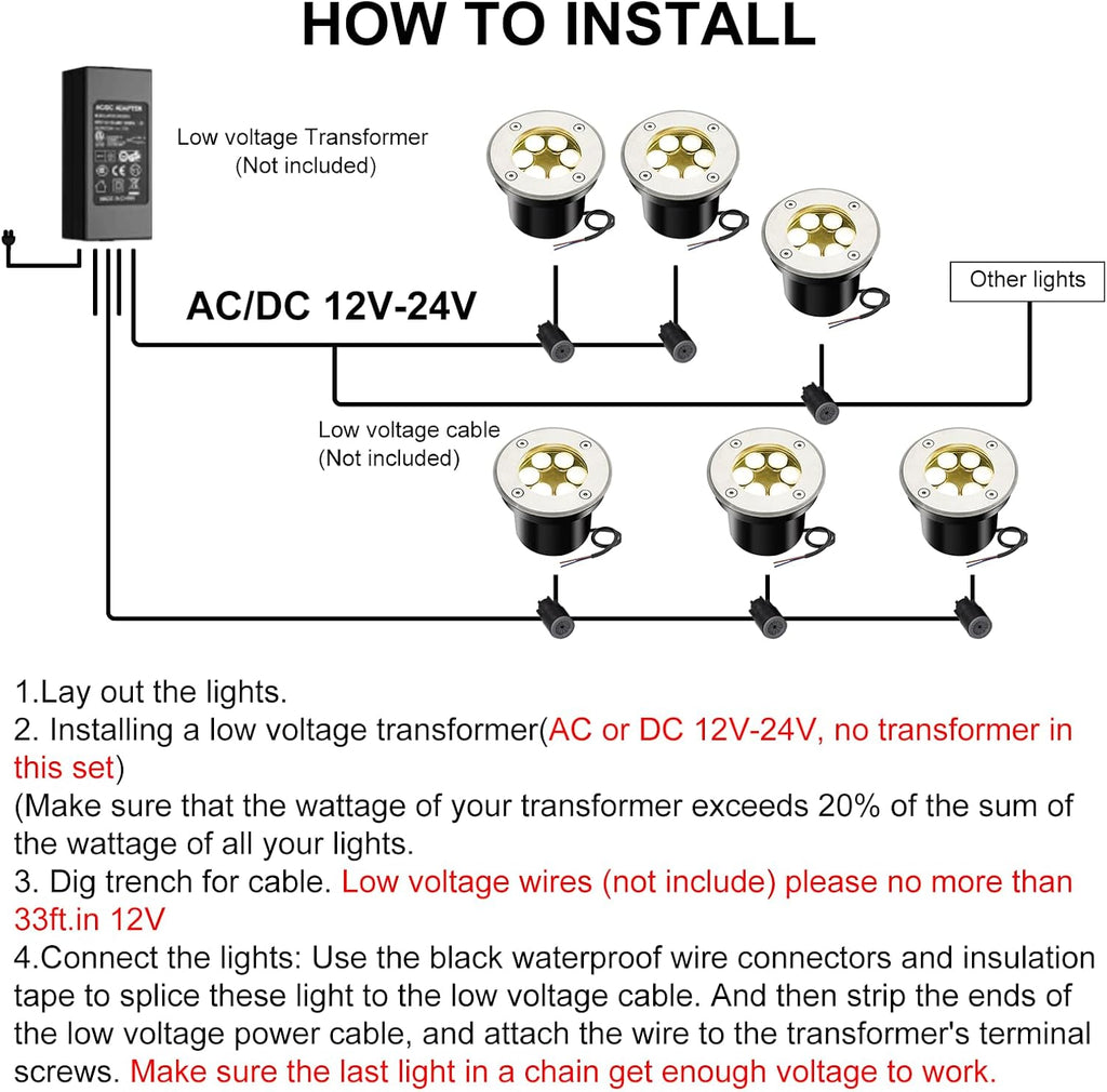 Outdoor Landscape Lights, Low Voltage In Ground Well Lights, 6 Pack | 3000K Warm White, 6W LED, 12V/24V, IP67