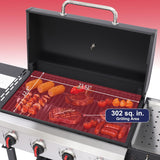 4-Burner Propane Gas Grill, 40,000 BTU BBQ Grill with Cast Iron Grates, 302 Sq. In. Cooking Area and Foldable Side Tables