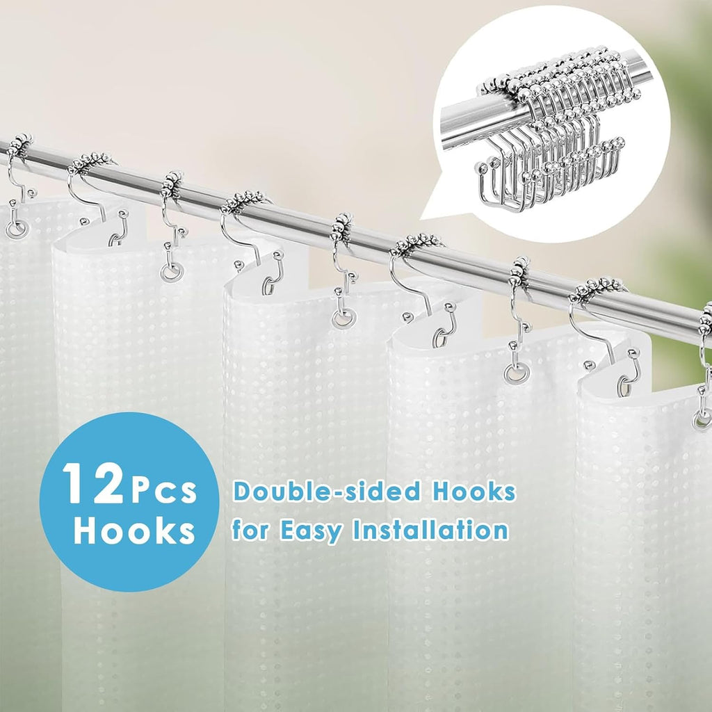 Scalloped Shower Curtain with PEVA Liner Set, Ombre Sage Green Modern 3 in 1 Heavy Duty Waffle Weave Waterproof