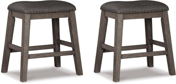 Caitbrook Rustic 24.4" Counter Height Upholstered Barstool, 2 Count, Gray