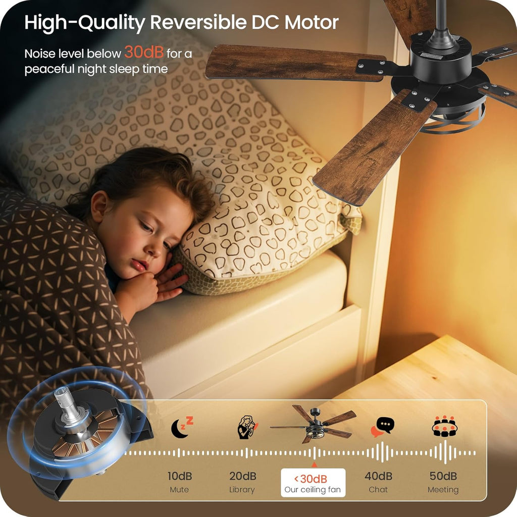 42 Inch Farmhouse Ceiling Fan with Lights and Remote, Timer, Dual Finish 5 Blades (Walnut and Black), 6 Speeds