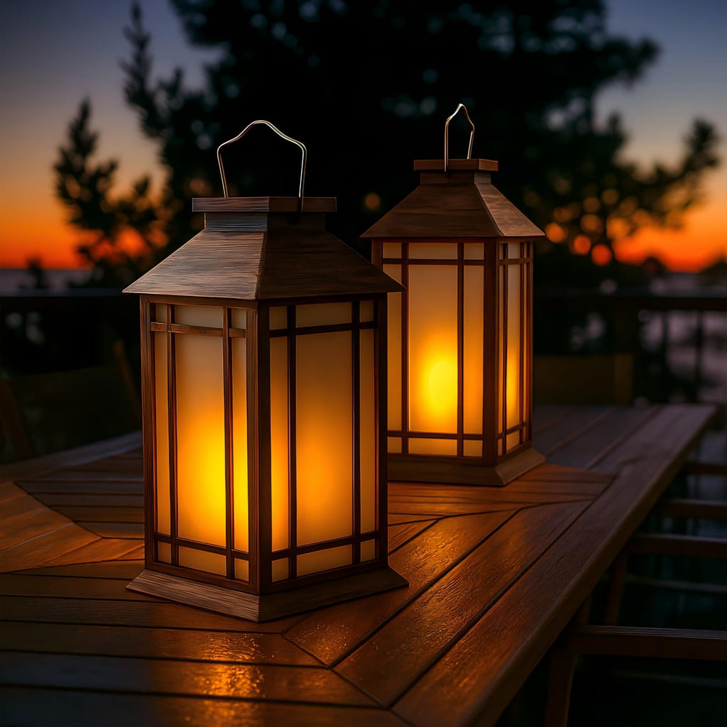 13 Inch Outdoor Decorative Lanterns with LED Candle Timer 2 Pack Brown