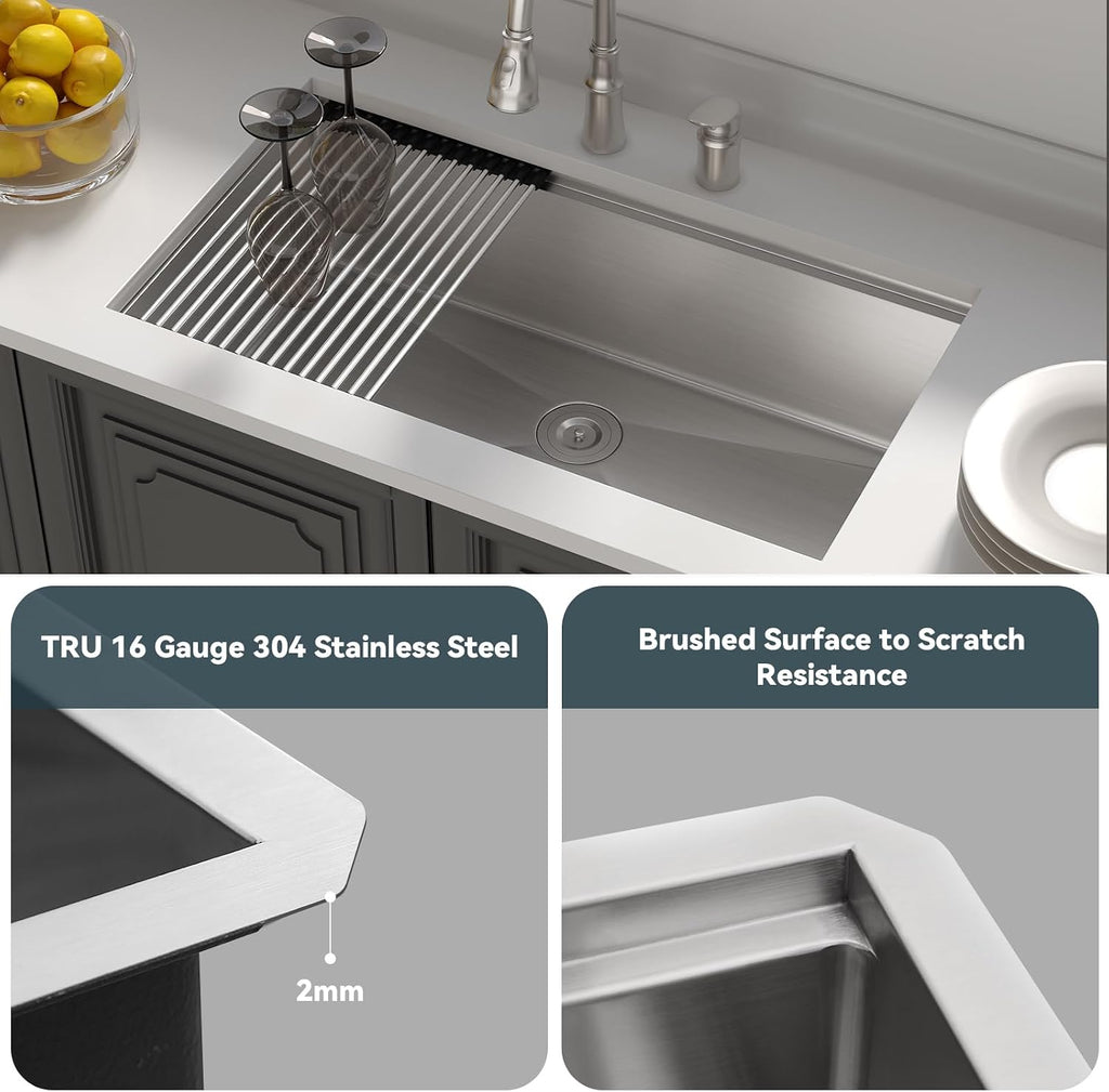 32 Undermount Kitchen Sink 32x19 Inch Stainless Steel Kitchen Sinks Ledge Workstation 16 Gauge Single Bowl Under