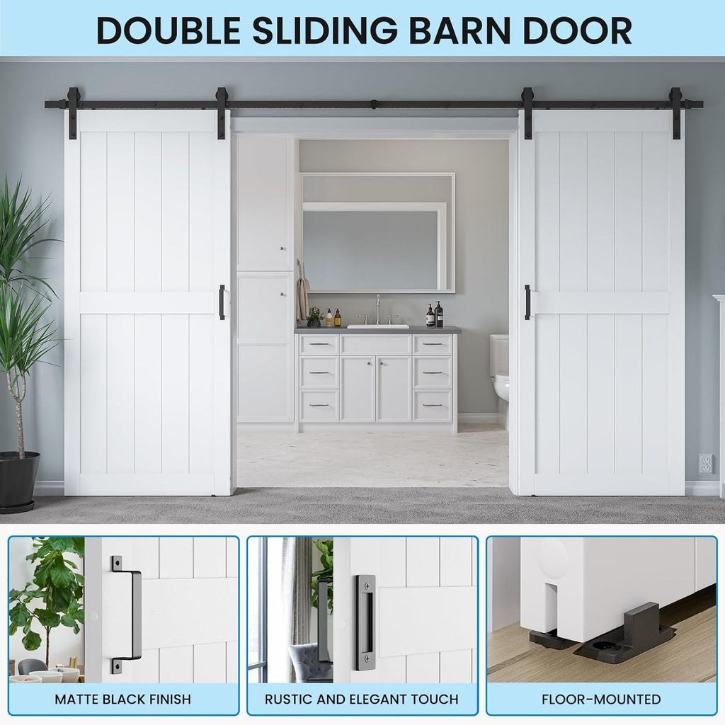 72" x 96" (Double 36" x 96" Doors) Barn Door with 12FT Sliding Door Hardware Kit Included, Assemblel