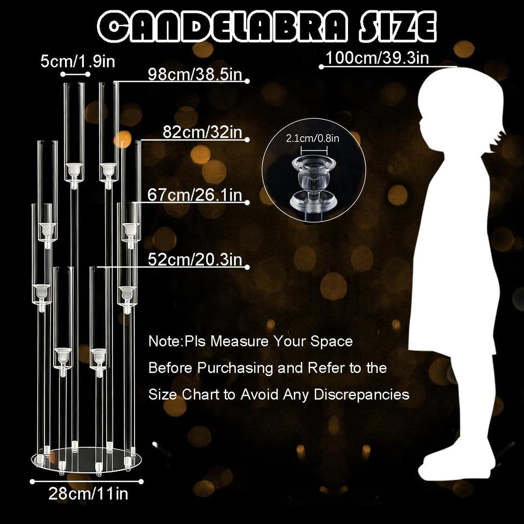 4PCS 8 Arms Clear Candelabra Candle Holder,38.5 inches Tall Arcylic Candlesticks Holder with Shade for Table Dinner