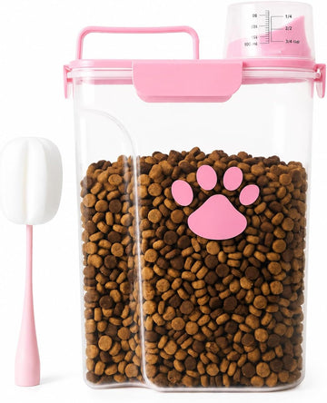 5-7Lbs Airtight Dog Cat Food Storage Container with cleaning brush, Measuring Cup, 4 Snap Seals, Portable Pet Food