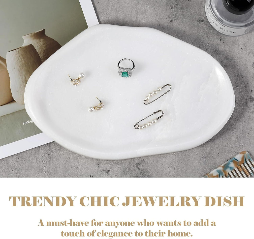 Marble Jewelry Tray Trinket Dish, Decorative Cloud Vanity Key Tray for Women, Perfume Ring Holder Dish for Ring