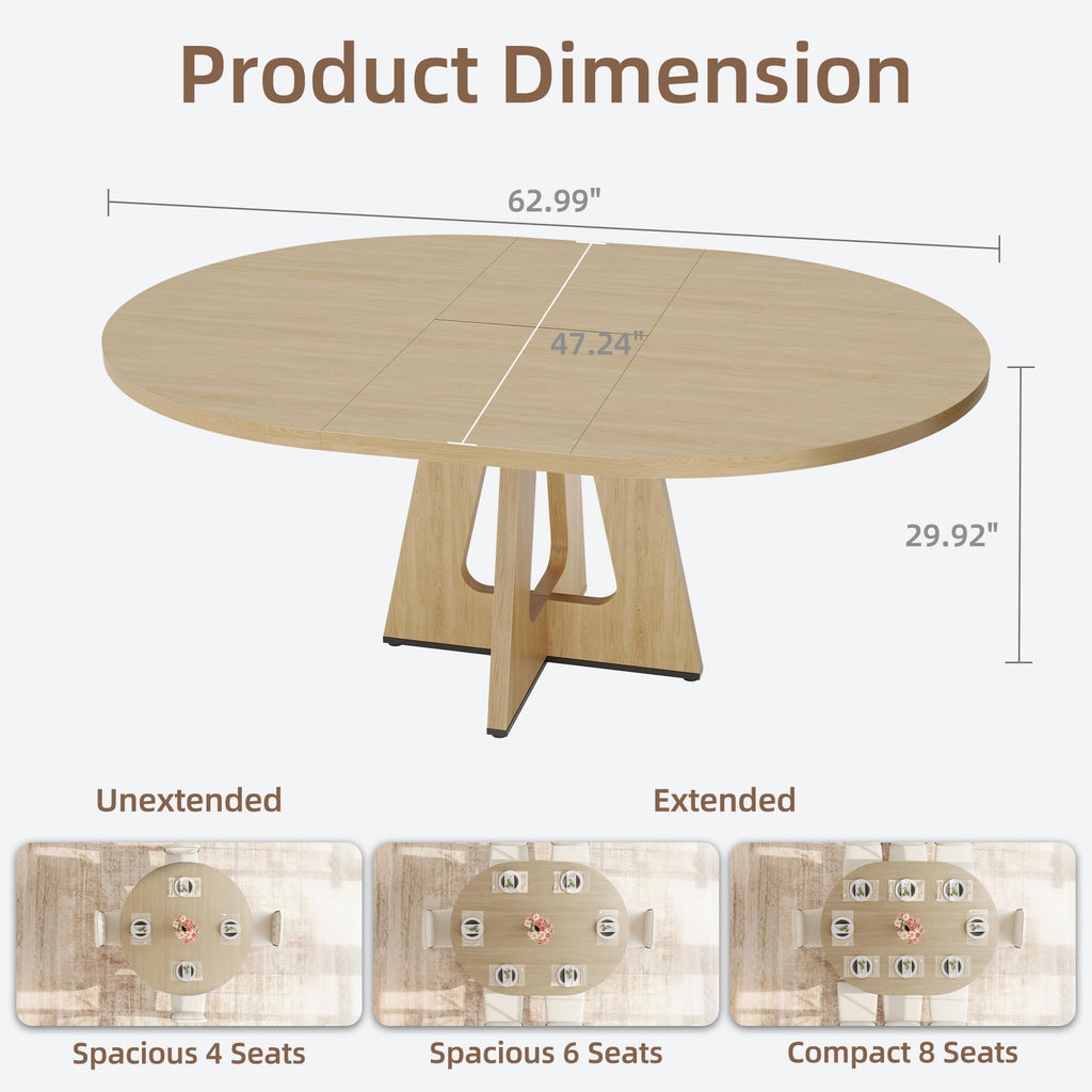47"-63" Extendable Round Dining Table for 4-8 (TableOnly)NaturalWood