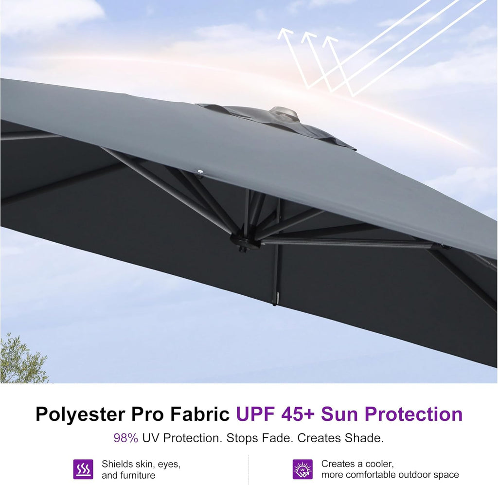 9' X 11.5' Patio Umbrella Outdoor Cantilever Rectangle Umbrella Aluminum Offset Umbrella with 360-degree Rotation Pool -