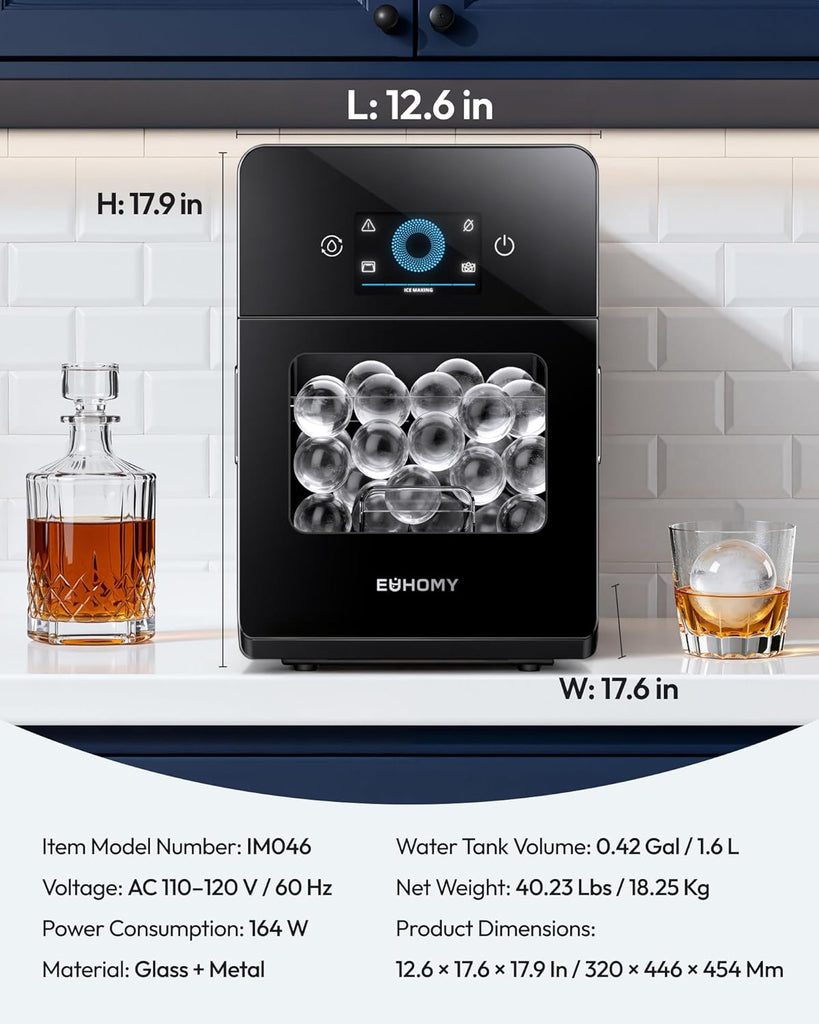 2" Ice Ball Maker Countertop, 4Pcs Ready in 40Mins, 144Pcs/day, Self-Cleaning Sphere Ice Maker Machine with Clear