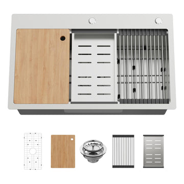 30x18In Drop- Sink Workstation, Stainless Steel, Single Bowl