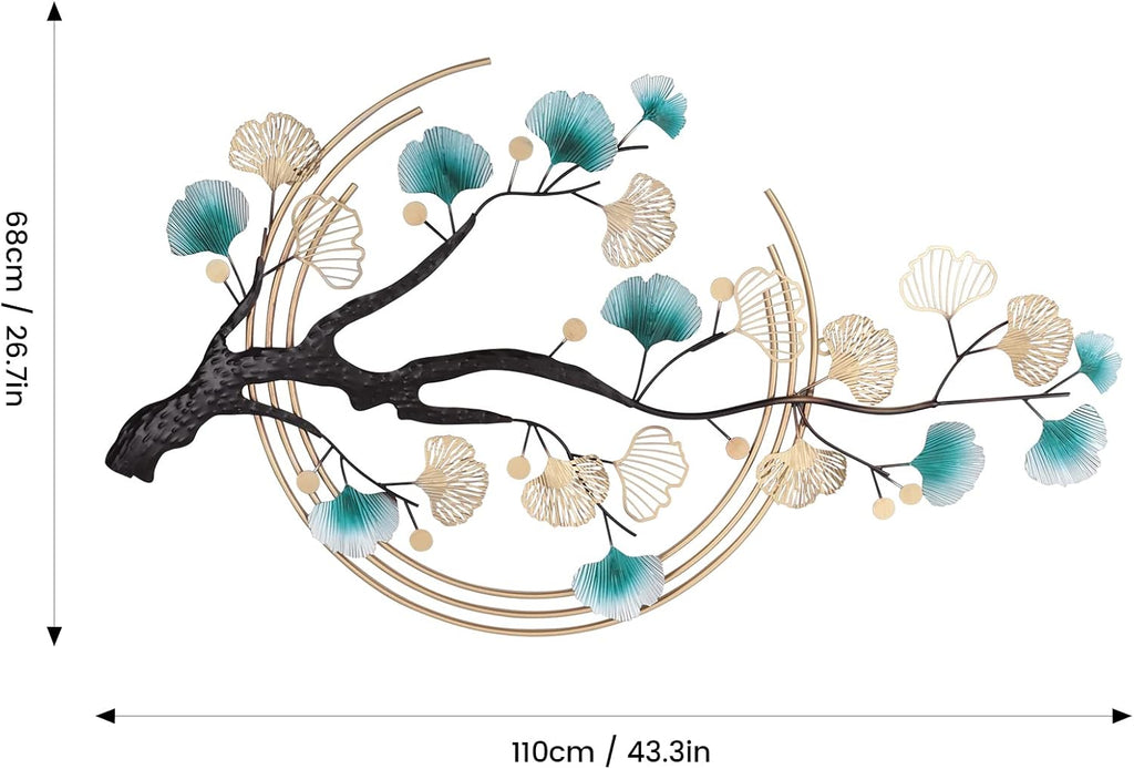 3D Ginkgo Tree Leaf Metal Wall Art, Ginkgo Leaf Metal Art Decor 3D Wall Sculpture with Baking Paint Process
