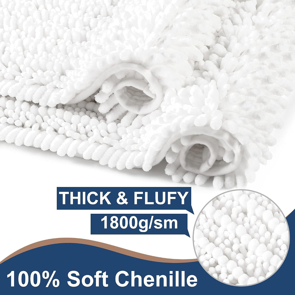 Luxury Chenille White Bathroom Rugs Sets 2 Piece, Thickened Hot Melt Rubber Bottom Bath Mats Non Slip,Bath Rugs Quick