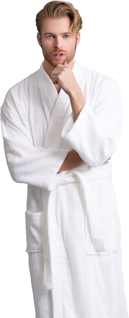 Men's Turkish Terry Kimono Style Bathrobe - 100% Cotton Robe for Men - Comfortable & Absorbent - Soft & Cozy Wear