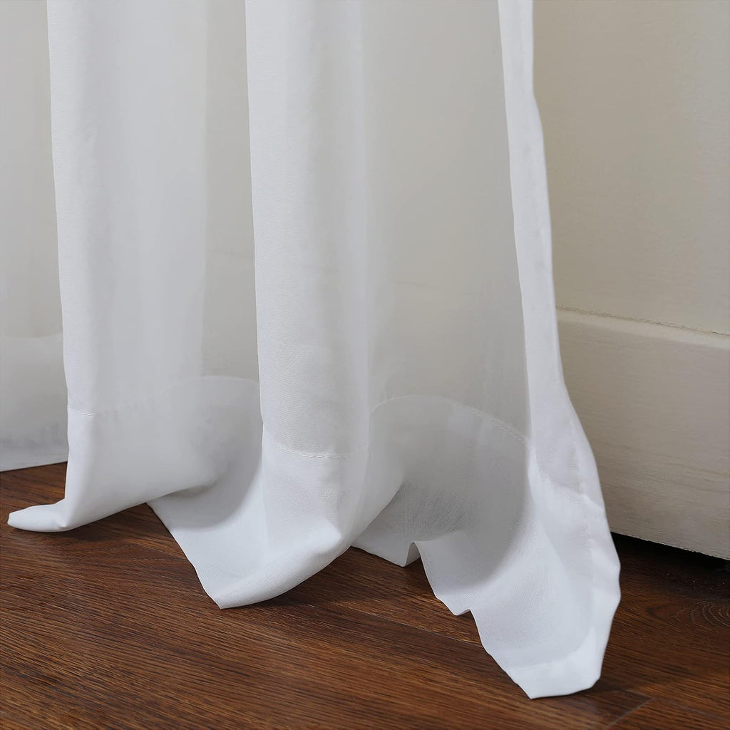 White Luxury Leaf Sheer Curtain Transparent Curtain with Rod Pocket Top Thin Semi Sheer Curtain